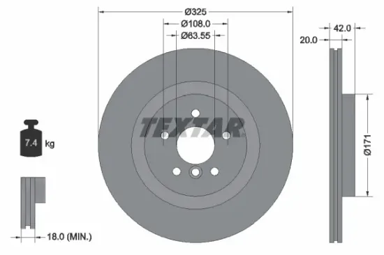 Bremsscheibe Hinterachse TEXTAR 92318105 Bild Bremsscheibe Hinterachse TEXTAR 92318105