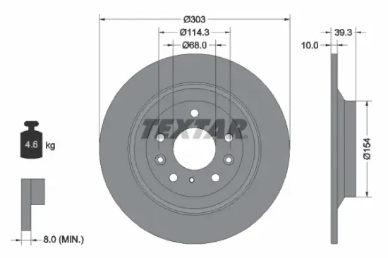 Bremsscheibe Hinterachse TEXTAR 92324803 Bild Bremsscheibe Hinterachse TEXTAR 92324803