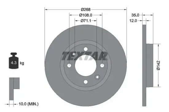 Bremsscheibe Hinterachse TEXTAR 92325903 Bild Bremsscheibe Hinterachse TEXTAR 92325903