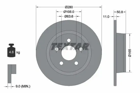 Bremsscheibe Hinterachse TEXTAR 92326403 Bild Bremsscheibe Hinterachse TEXTAR 92326403