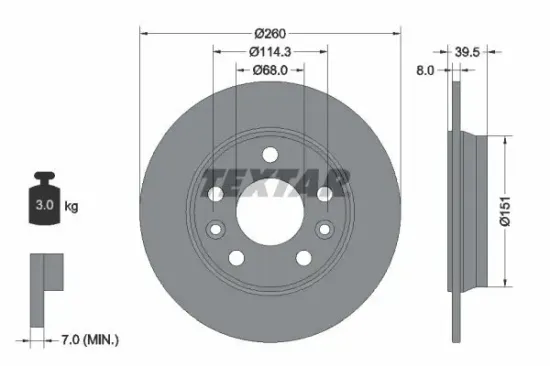 Bremsscheibe Hinterachse TEXTAR 92327203 Bild Bremsscheibe Hinterachse TEXTAR 92327203