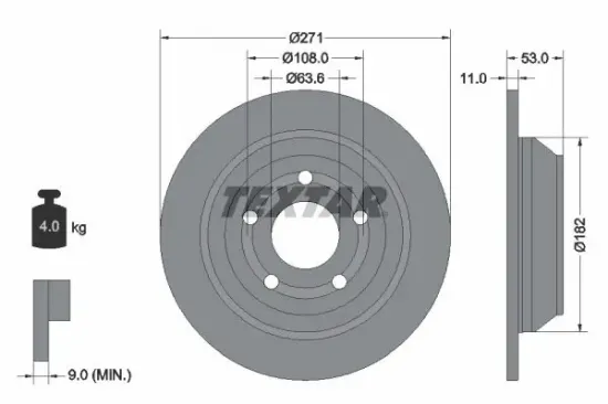 Bremsscheibe Hinterachse TEXTAR 92327403 Bild Bremsscheibe Hinterachse TEXTAR 92327403