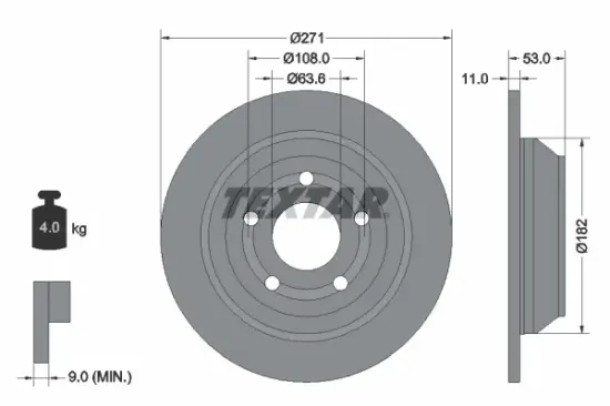 Bremsscheibe Hinterachse TEXTAR 92327403 Bild Bremsscheibe Hinterachse TEXTAR 92327403