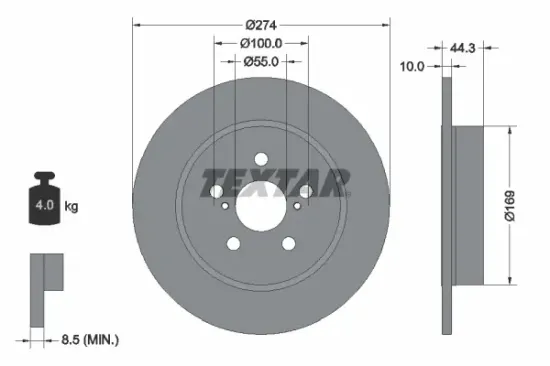 Bremsscheibe Hinterachse TEXTAR 92333703 Bild Bremsscheibe Hinterachse TEXTAR 92333703
