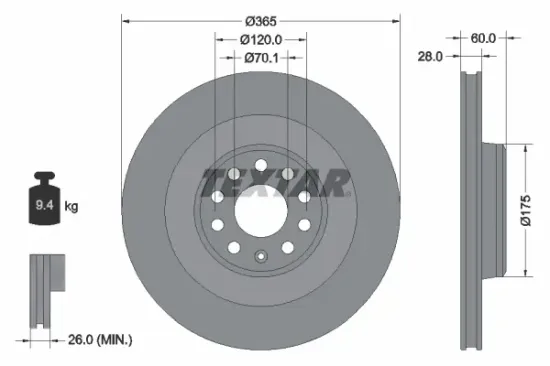 Bremsscheibe Hinterachse TEXTAR 92334705 Bild Bremsscheibe Hinterachse TEXTAR 92334705