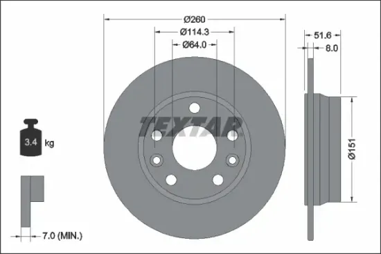 Bremsscheibe Hinterachse TEXTAR 92337703 Bild Bremsscheibe Hinterachse TEXTAR 92337703