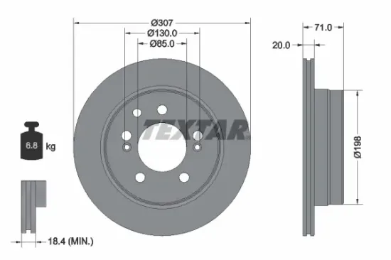 Bremsscheibe Hinterachse TEXTAR 92338503 Bild Bremsscheibe Hinterachse TEXTAR 92338503