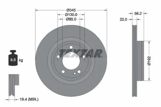 Bremsscheibe Hinterachse TEXTAR 92345705 Bild Bremsscheibe Hinterachse TEXTAR 92345705