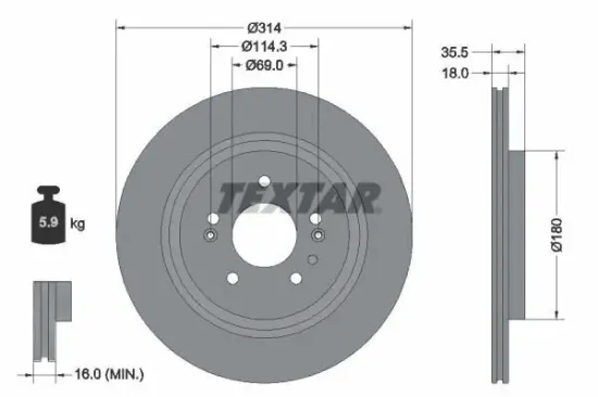 Bremsscheibe Hinterachse TEXTAR 92347503 Bild Bremsscheibe Hinterachse TEXTAR 92347503