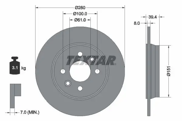 Bremsscheibe Hinterachse TEXTAR 92347603