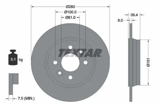 Bremsscheibe Hinterachse TEXTAR 92347603 Bild Bremsscheibe Hinterachse TEXTAR 92347603