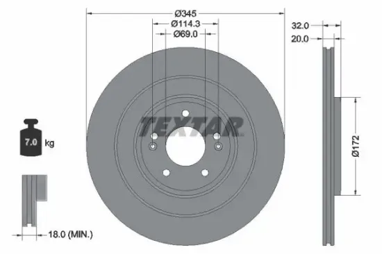 Bremsscheibe Hinterachse TEXTAR 92349403 Bild Bremsscheibe Hinterachse TEXTAR 92349403