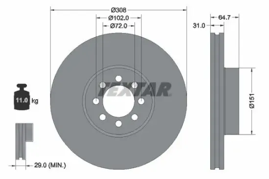 Bremsscheibe Vorderachse TEXTAR 92351303 Bild Bremsscheibe Vorderachse TEXTAR 92351303