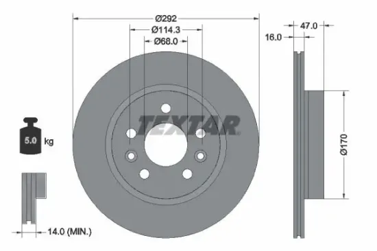 Bremsscheibe Hinterachse TEXTAR 92352903 Bild Bremsscheibe Hinterachse TEXTAR 92352903