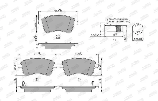 Bremsbelagsatz, Scheibenbremse Vorderachse JURID 572657J Bild Bremsbelagsatz, Scheibenbremse Vorderachse JURID 572657J