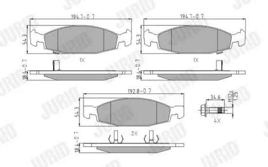 Bremsbelagsatz, Scheibenbremse Vorderachse JURID 573077J Bild Bremsbelagsatz, Scheibenbremse Vorderachse JURID 573077J