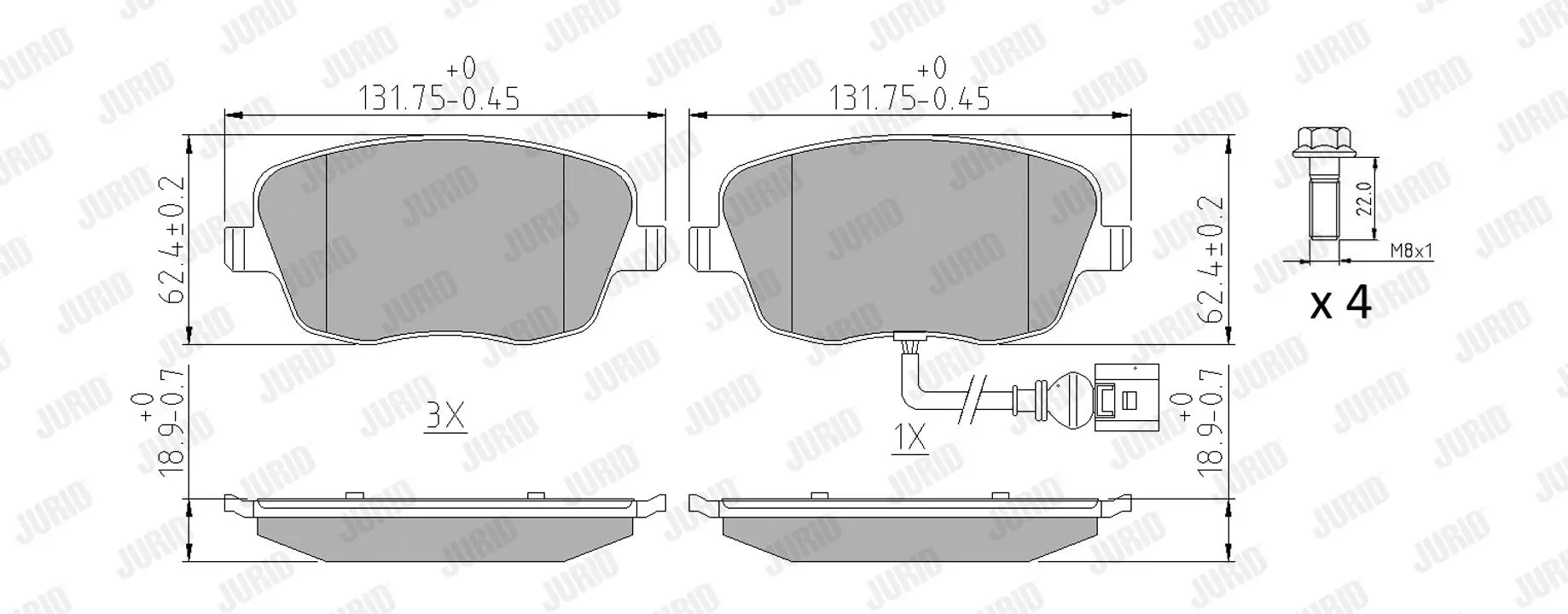 Bremsbelagsatz, Scheibenbremse Vorderachse JURID 573127J