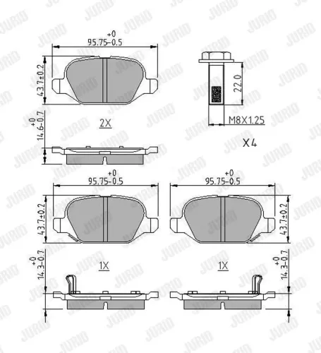 Bremsbelagsatz, Scheibenbremse Hinterachse Hinterachse JURID 573427J Bild Bremsbelagsatz, Scheibenbremse Hinterachse Hinterachse JURID 573427J