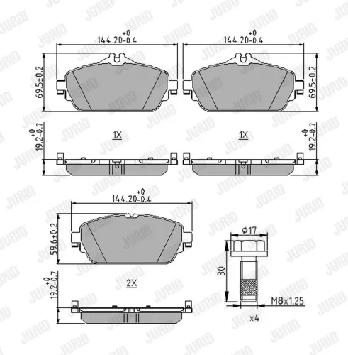 Bremsbelagsatz, Scheibenbremse Vorderachse JURID 573671J Bild Bremsbelagsatz, Scheibenbremse Vorderachse JURID 573671J