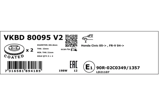 Bremsscheibe SKF VKBD 80095 V2 Bild Bremsscheibe SKF VKBD 80095 V2