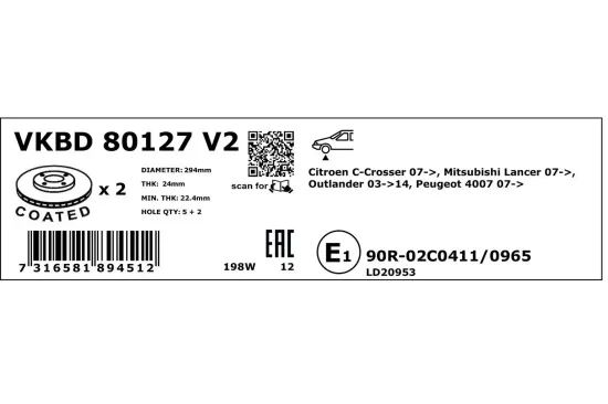 Bremsscheibe Vorderachse SKF VKBD 80127 V2 Bild Bremsscheibe Vorderachse SKF VKBD 80127 V2