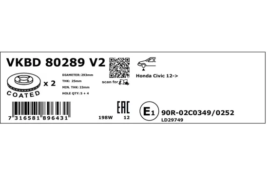 Bremsscheibe Vorderachse SKF VKBD 80289 V2 Bild Bremsscheibe Vorderachse SKF VKBD 80289 V2