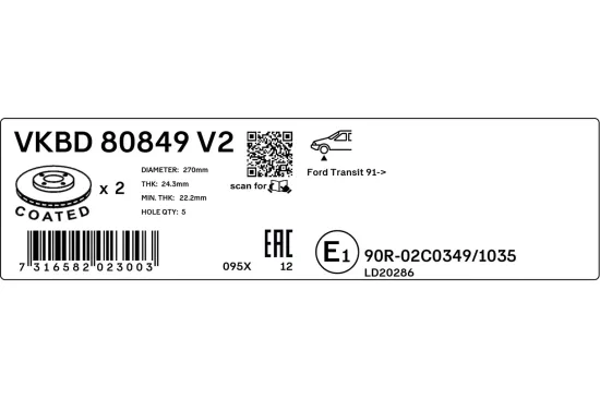 Bremsscheibe Vorderachse SKF VKBD 80849 V2 Bild Bremsscheibe Vorderachse SKF VKBD 80849 V2