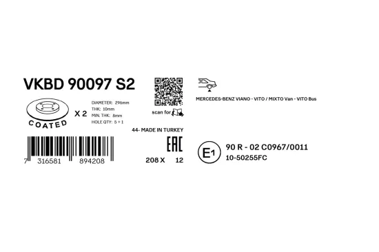 Bremsscheibe Hinterachse SKF VKBD 90097 S2 Bild Bremsscheibe Hinterachse SKF VKBD 90097 S2