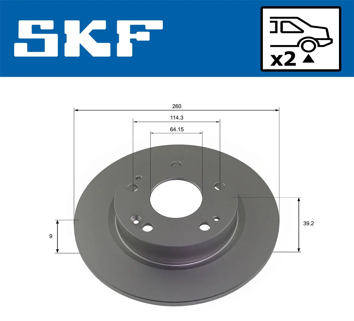 Bremsscheibe Hinterachse SKF VKBD 91261 S2