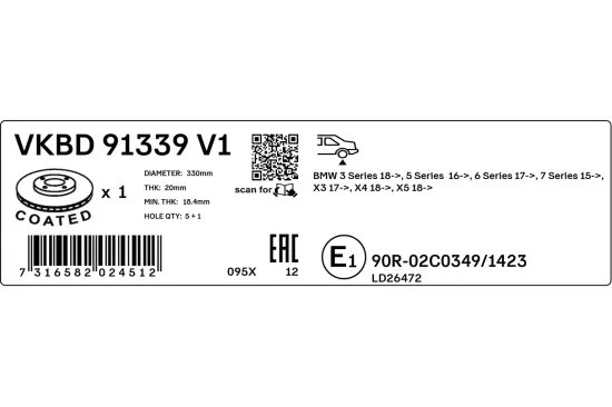 Bremsscheibe Hinterachse rechts SKF VKBD 91339 V1 Bild Bremsscheibe Hinterachse rechts SKF VKBD 91339 V1