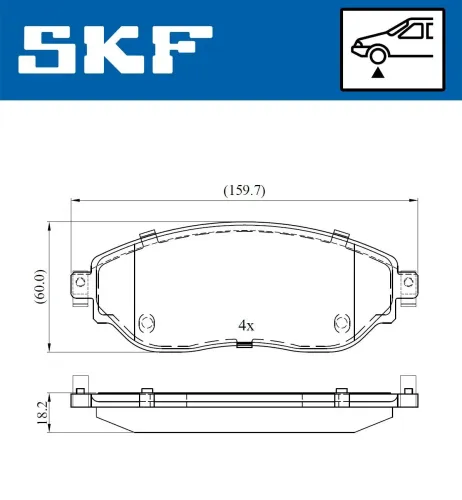 Bremsbelagsatz, Scheibenbremse Vorderachse SKF VKBP 80012 Bild Bremsbelagsatz, Scheibenbremse Vorderachse SKF VKBP 80012