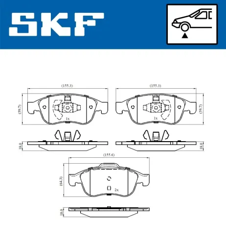 Bremsbelagsatz, Scheibenbremse SKF VKBP 80015 Bild Bremsbelagsatz, Scheibenbremse SKF VKBP 80015