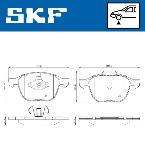 Bremsbelagsatz, Scheibenbremse Vorderachse SKF VKBP 80016 Bild Bremsbelagsatz, Scheibenbremse Vorderachse SKF VKBP 80016