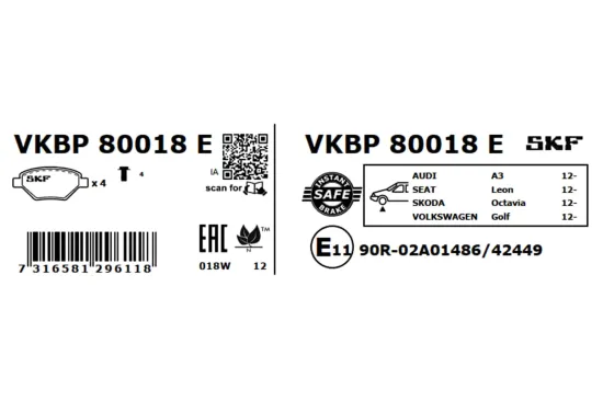 Bremsbelagsatz, Scheibenbremse SKF VKBP 80018 E Bild Bremsbelagsatz, Scheibenbremse SKF VKBP 80018 E