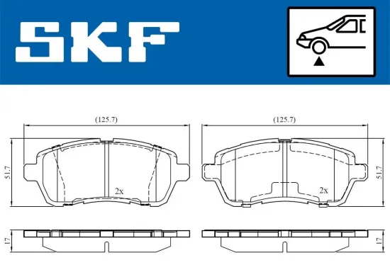 Bremsbelagsatz, Scheibenbremse Vorderachse SKF VKBP 80031 Bild Bremsbelagsatz, Scheibenbremse Vorderachse SKF VKBP 80031