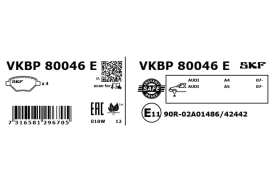 Bremsbelagsatz, Scheibenbremse SKF VKBP 80046 E Bild Bremsbelagsatz, Scheibenbremse SKF VKBP 80046 E