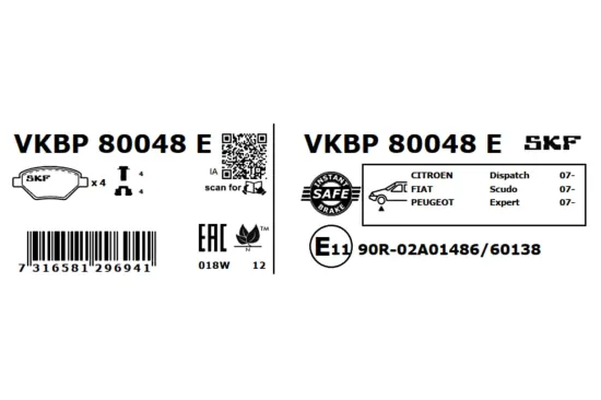 Bremsbelagsatz, Scheibenbremse SKF VKBP 80048 E Bild Bremsbelagsatz, Scheibenbremse SKF VKBP 80048 E