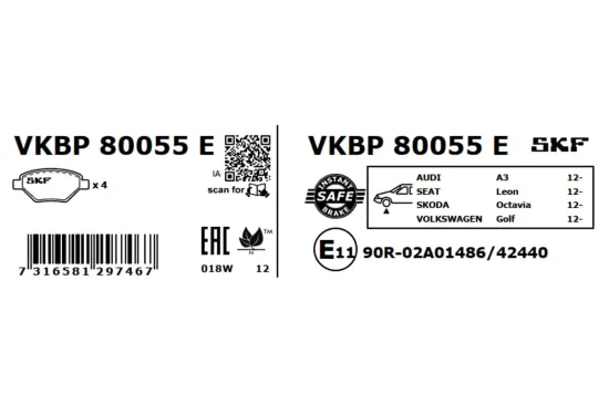 Bremsbelagsatz, Scheibenbremse SKF VKBP 80055 E Bild Bremsbelagsatz, Scheibenbremse SKF VKBP 80055 E