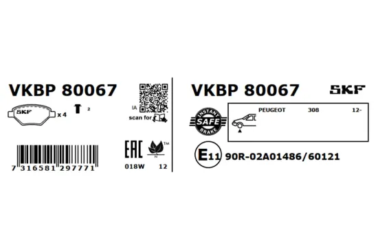 Bremsbelagsatz, Scheibenbremse SKF VKBP 80067 Bild Bremsbelagsatz, Scheibenbremse SKF VKBP 80067