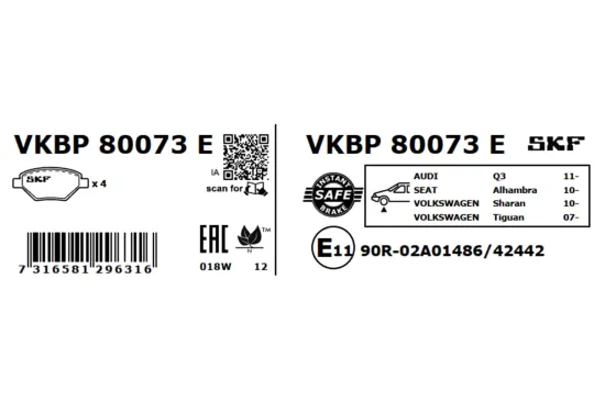 Bremsbelagsatz, Scheibenbremse SKF VKBP 80073 E Bild Bremsbelagsatz, Scheibenbremse SKF VKBP 80073 E