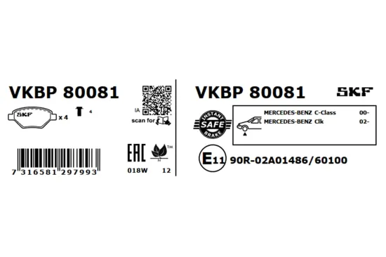 Bremsbelagsatz, Scheibenbremse SKF VKBP 80081 Bild Bremsbelagsatz, Scheibenbremse SKF VKBP 80081