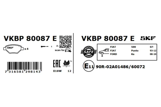 Bremsbelagsatz, Scheibenbremse SKF VKBP 80087 E Bild Bremsbelagsatz, Scheibenbremse SKF VKBP 80087 E