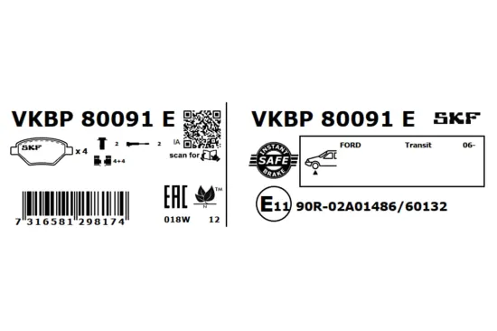 Bremsbelagsatz, Scheibenbremse SKF VKBP 80091 E Bild Bremsbelagsatz, Scheibenbremse SKF VKBP 80091 E