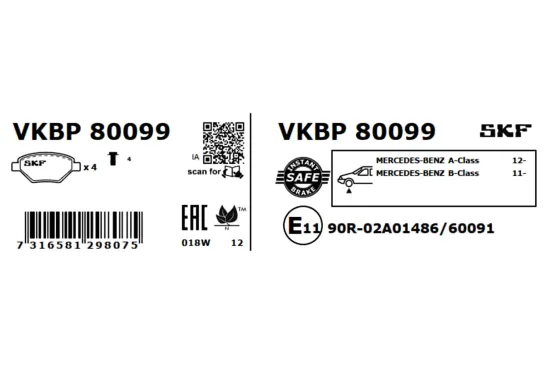 Bremsbelagsatz, Scheibenbremse SKF VKBP 80099 Bild Bremsbelagsatz, Scheibenbremse SKF VKBP 80099