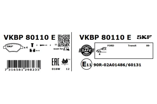 Bremsbelagsatz, Scheibenbremse SKF VKBP 80110 E Bild Bremsbelagsatz, Scheibenbremse SKF VKBP 80110 E