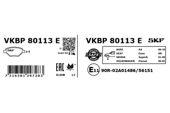 Bremsbelagsatz, Scheibenbremse SKF VKBP 80113 E Bild Bremsbelagsatz, Scheibenbremse SKF VKBP 80113 E