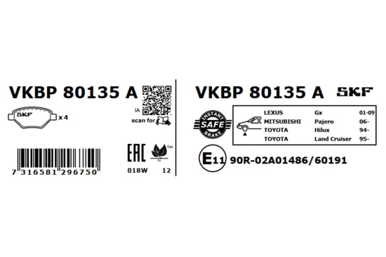 Bremsbelagsatz, Scheibenbremse Vorderachse SKF VKBP 80135 A Bild Bremsbelagsatz, Scheibenbremse Vorderachse SKF VKBP 80135 A