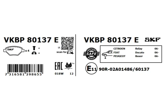 Bremsbelagsatz, Scheibenbremse SKF VKBP 80137 E Bild Bremsbelagsatz, Scheibenbremse SKF VKBP 80137 E