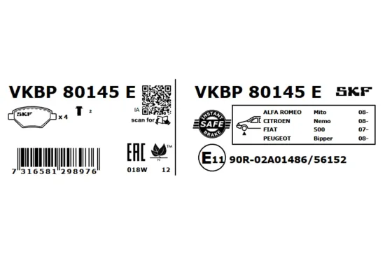 Bremsbelagsatz, Scheibenbremse SKF VKBP 80145 E Bild Bremsbelagsatz, Scheibenbremse SKF VKBP 80145 E