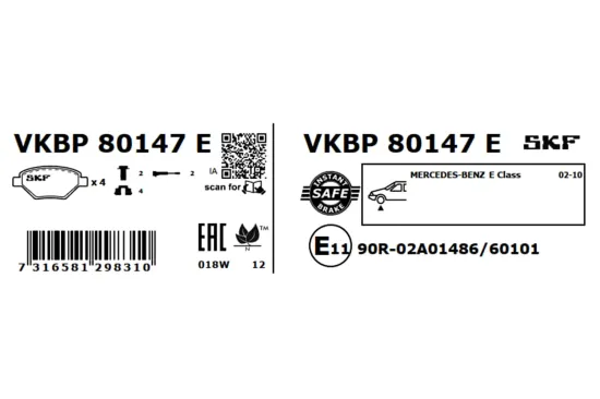 Bremsbelagsatz, Scheibenbremse SKF VKBP 80147 E Bild Bremsbelagsatz, Scheibenbremse SKF VKBP 80147 E